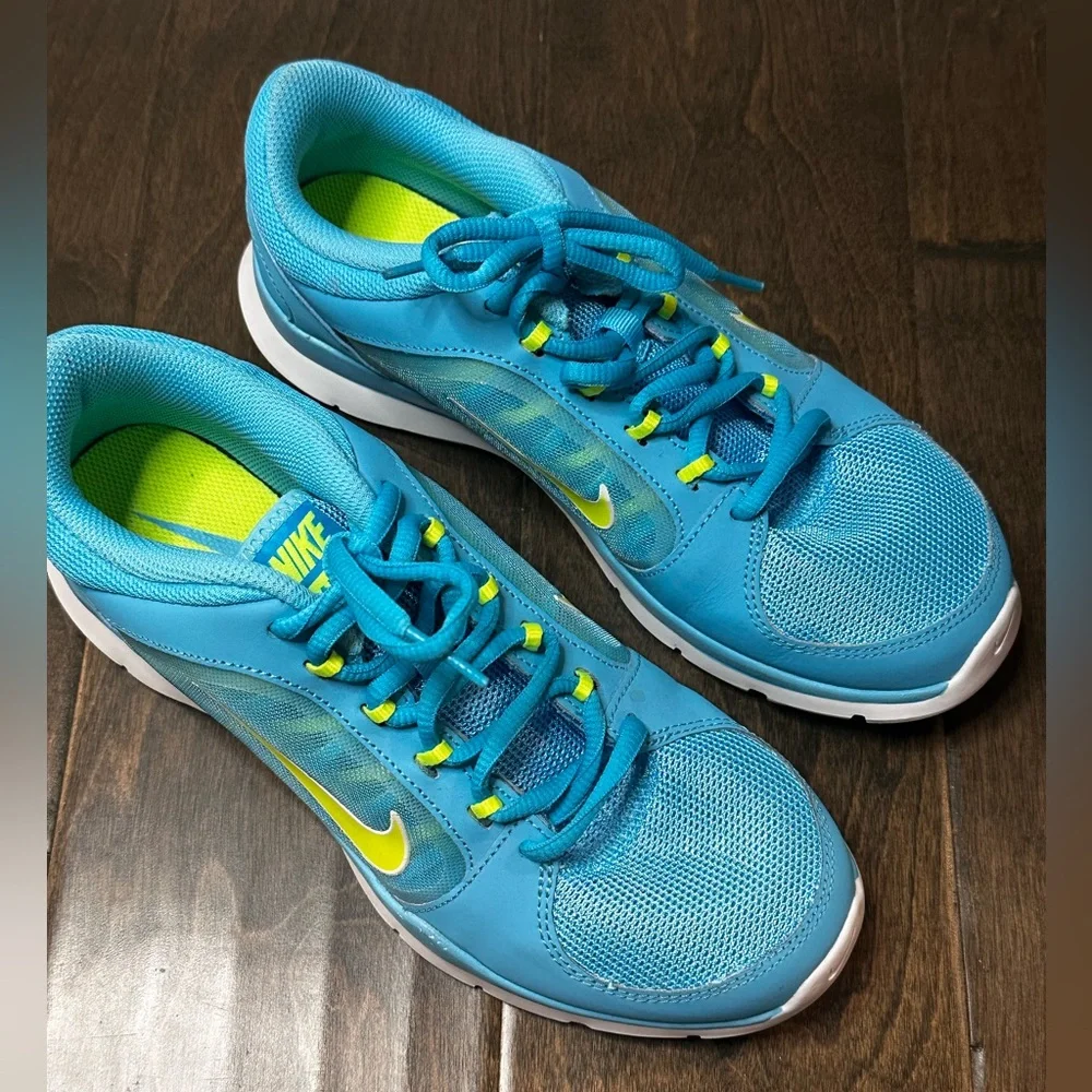 Nike Flex Trainer 4 Athletic Sneaker Running Gym Shoe Neon Blue Yellow Size 7.5